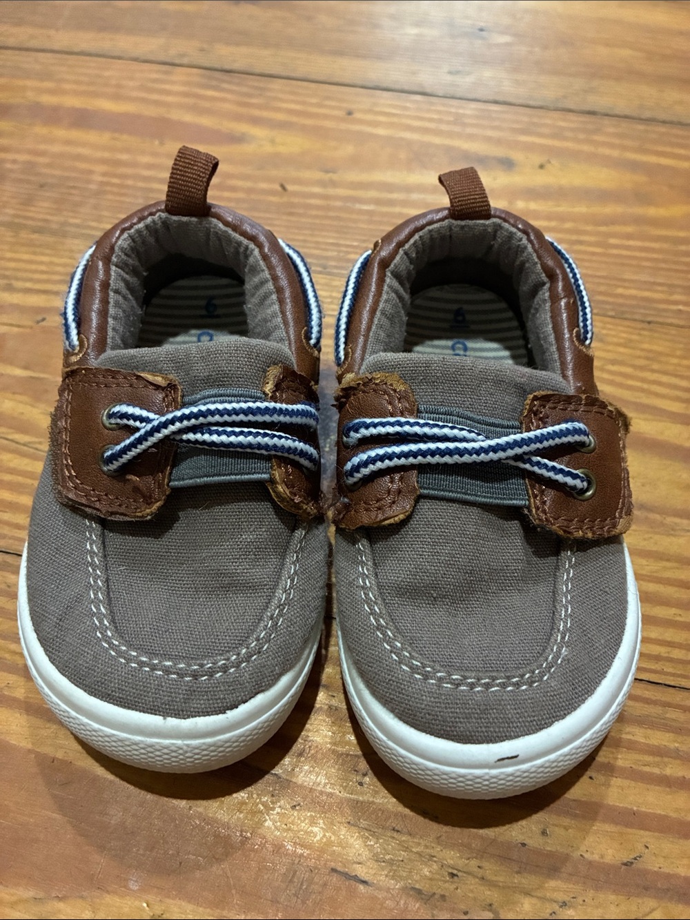 Carter's Brown Canvas Baby Boat Shoes with Blue-White Laces